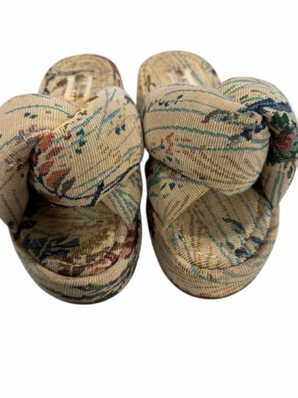 💕My Mum Made It Garden Tapestry Brocade Puffy Platform Slides - Sz 8💕